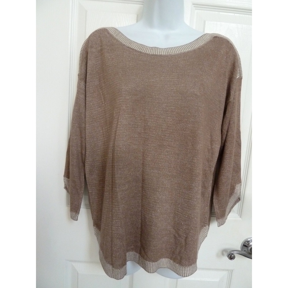 NEW CHICO'S Sz 1=Med. 3/4 Sleeve Sweater Brown Office Business Sophisticated